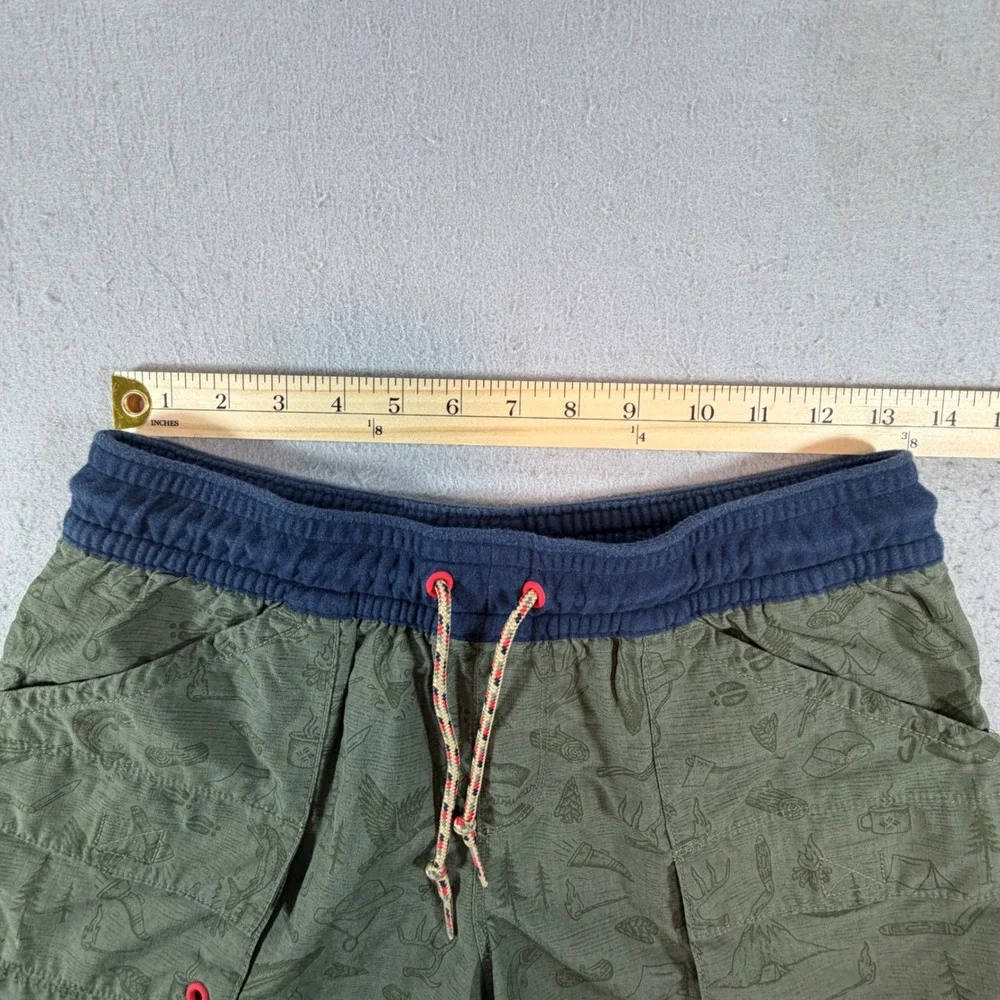 Columbia Cargo Shorts Mens Small Green Camping Print Hiking Outdoor Utility